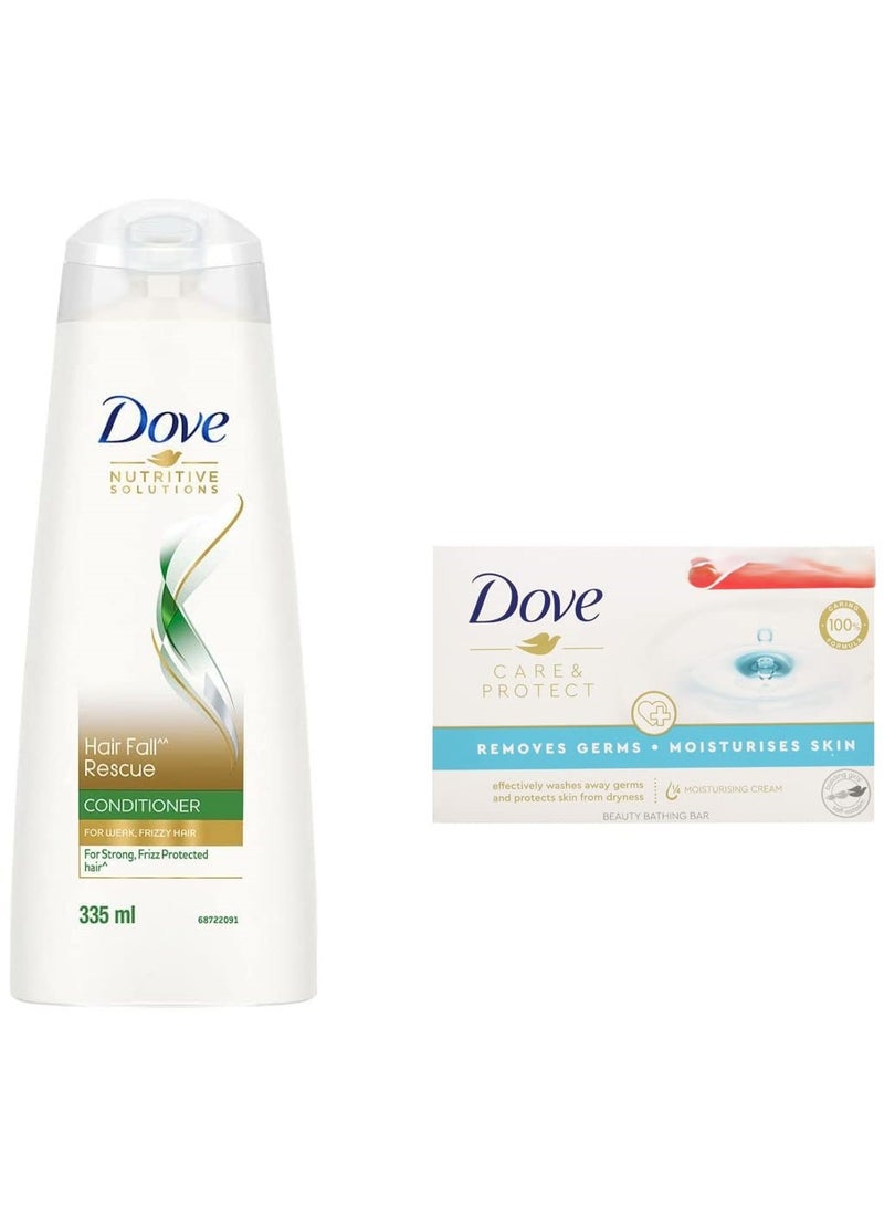 دوف بلسم دوف لعلاج تساقط الشعر 335 مل وصابون دوف للعناية والحماية، 100 غرام - Image 1